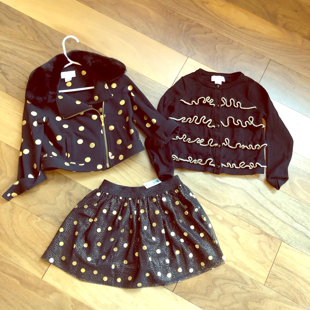 Black/gold Jacket, sweater and skirt set